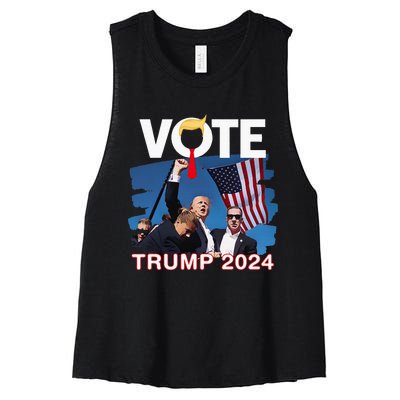 Vote Trump 2024 Fist Pump Never Surrender Fighter Women's Racerback Cropped Tank