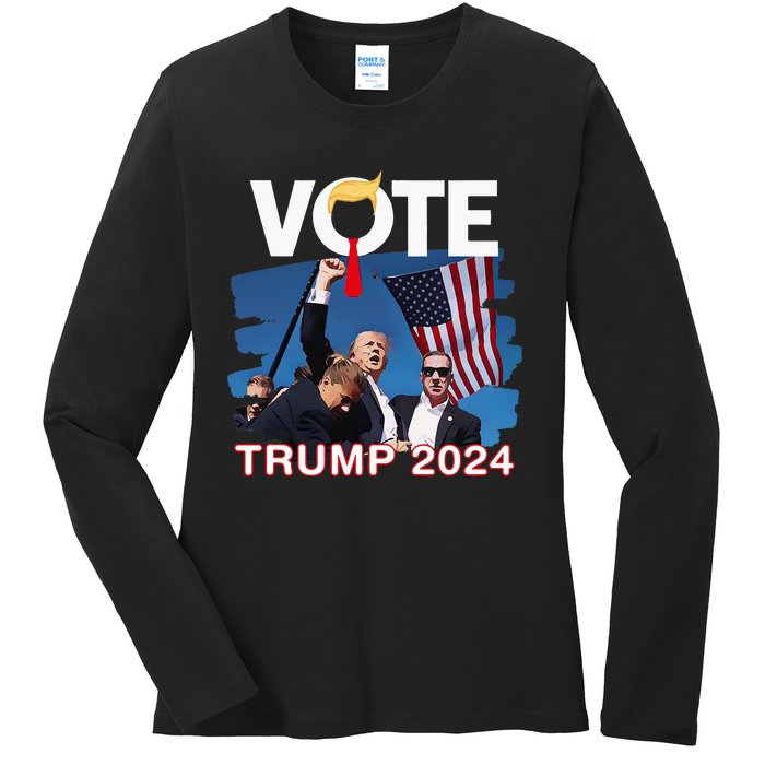 Vote Trump 2024 Fist Pump Never Surrender Fighter Ladies Long Sleeve Shirt