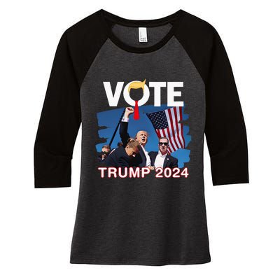 Vote Trump 2024 Fist Pump Never Surrender Fighter Women's Tri-Blend 3/4-Sleeve Raglan Shirt