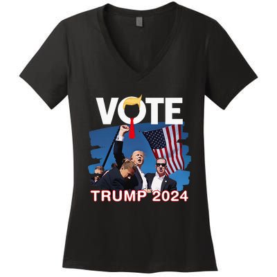 Vote Trump 2024 Fist Pump Never Surrender Fighter Women's V-Neck T-Shirt