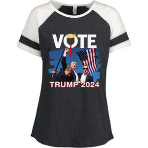 Vote Trump 2024 Fist Pump Never Surrender Fighter Enza Ladies Jersey Colorblock Tee