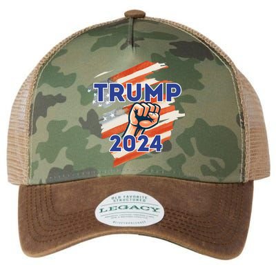 Vote Trump 2024 Usa Flag Power Fist Support Legacy Tie Dye Trucker Hat