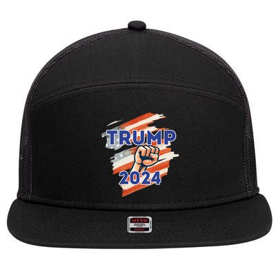 Vote Trump 2024 Usa Flag Power Fist Support 7 Panel Mesh Trucker Snapback Hat