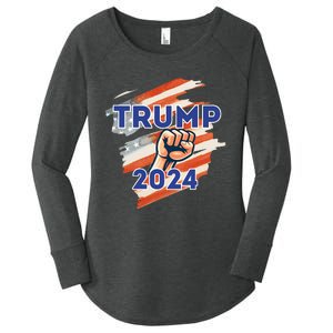 Vote Trump 2024 Usa Flag Power Fist Support Women's Perfect Tri Tunic Long Sleeve Shirt