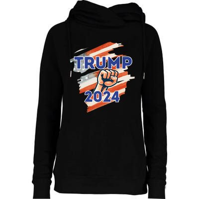 Vote Trump 2024 Usa Flag Power Fist Support Womens Funnel Neck Pullover Hood