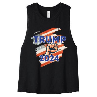 Vote Trump 2024 Usa Flag Power Fist Support Women's Racerback Cropped Tank