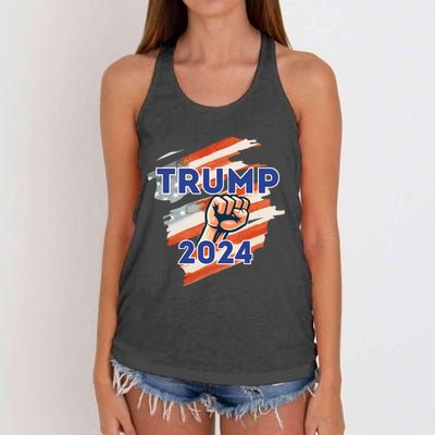 Vote Trump 2024 Usa Flag Power Fist Support Women's Knotted Racerback Tank