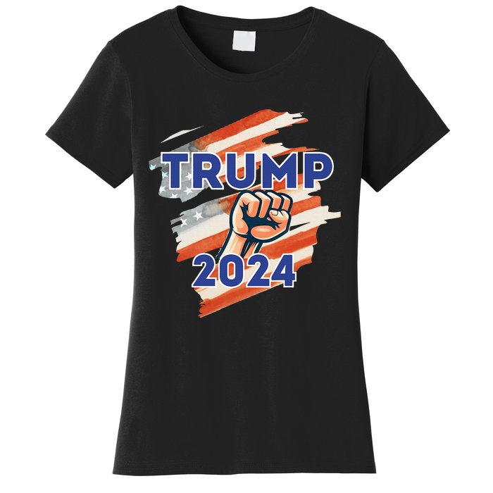 Vote Trump 2024 Usa Flag Power Fist Support Women's T-Shirt