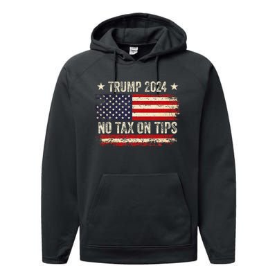 Vintage Trump 2024 No Tax On Tips Us Flag Performance Fleece Hoodie