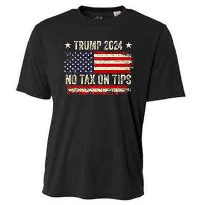 Vintage Trump 2024 No Tax On Tips Us Flag Cooling Performance Crew T-Shirt