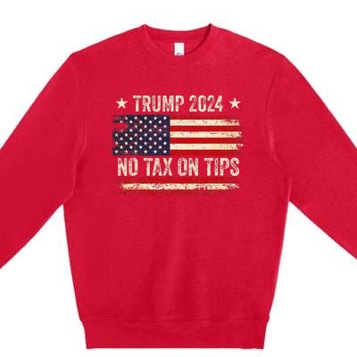 Vintage Trump 2024 No Tax On Tips Us Flag Premium Crewneck Sweatshirt