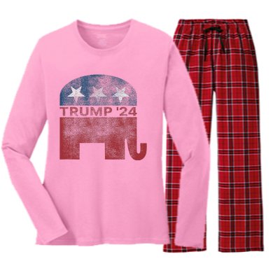 Vintage Trump 2024 Pro Trump Republican Design Women's Long Sleeve Flannel Pajama Set 