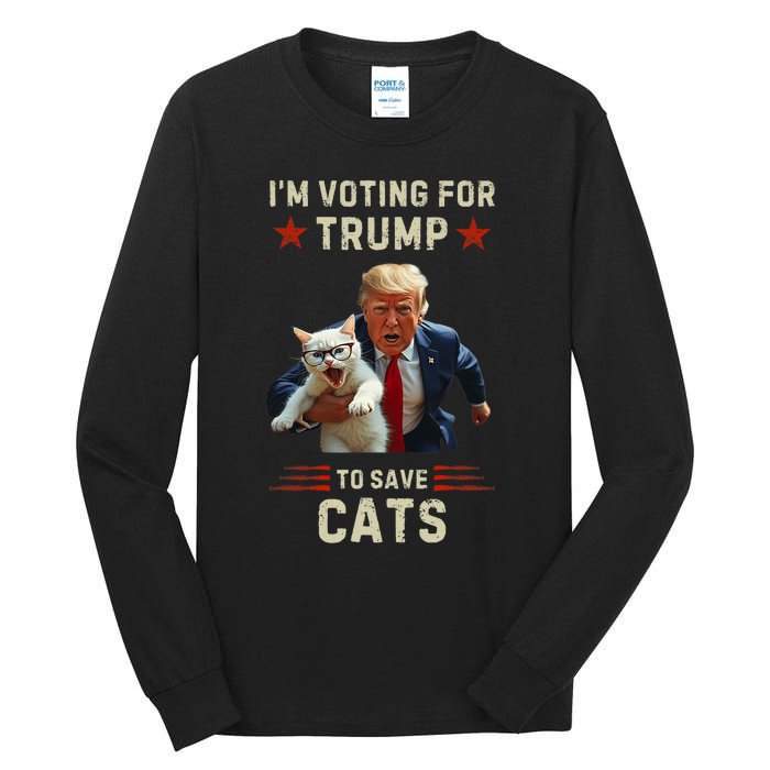 Vote Trump 2024 To Save Cats From Being Eaten Tall Long Sleeve T-Shirt