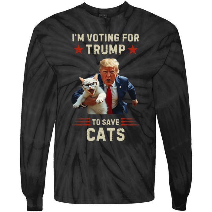 Vote Trump 2024 To Save Cats From Being Eaten Tie-Dye Long Sleeve Shirt