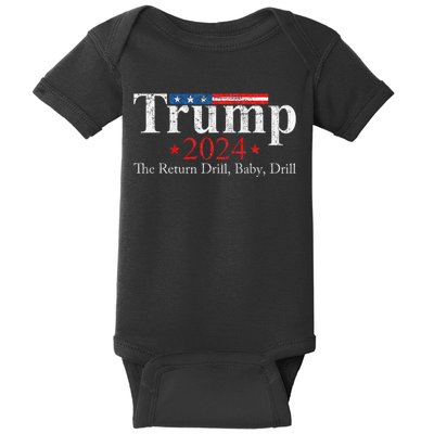 Vintage Trump 2024 Drill Baby Dril Us Flag Baby Bodysuit