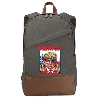 Vintage Trump 4th Of July Merica Yeah Usa Flag Patriotic Gift Cotton Canvas Backpack