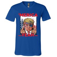 Vintage Trump 4th Of July Merica Yeah Usa Flag Patriotic Gift V-Neck T-Shirt