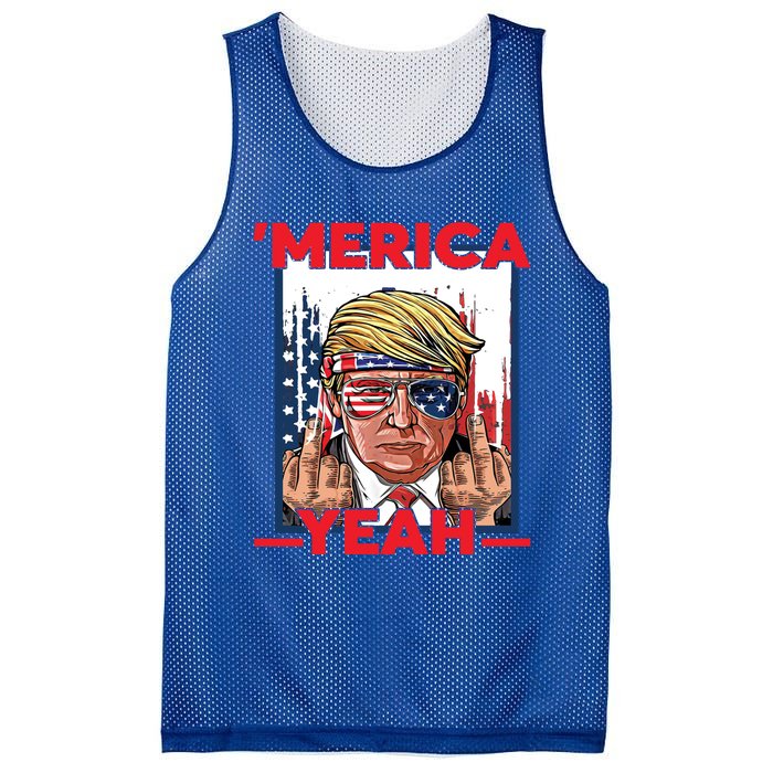 Vintage Trump 4th Of July Merica Yeah Usa Flag Patriotic Gift Mesh Reversible Basketball Jersey Tank