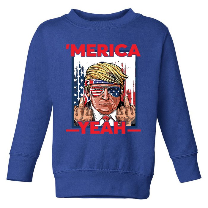 Vintage Trump 4th Of July Merica Yeah Usa Flag Patriotic Gift Toddler Sweatshirt