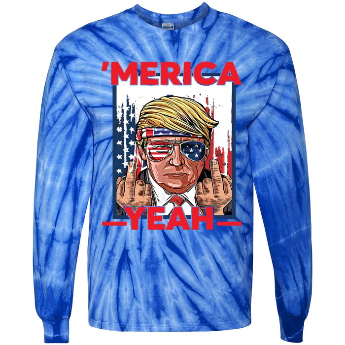 Vintage Trump 4th Of July Merica Yeah Usa Flag Patriotic Gift Tie-Dye Long Sleeve Shirt