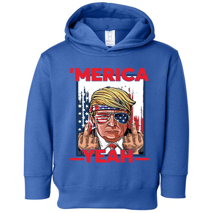 Vintage Trump 4th Of July Merica Yeah Usa Flag Patriotic Gift Toddler Hoodie