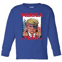 Vintage Trump 4th Of July Merica Yeah Usa Flag Patriotic Gift Toddler Long Sleeve Shirt