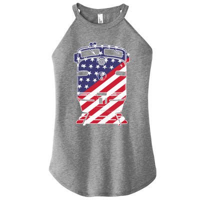 Vintage Train 4th Of July Patriotic American Flag Gift Women’s Perfect Tri Rocker Tank