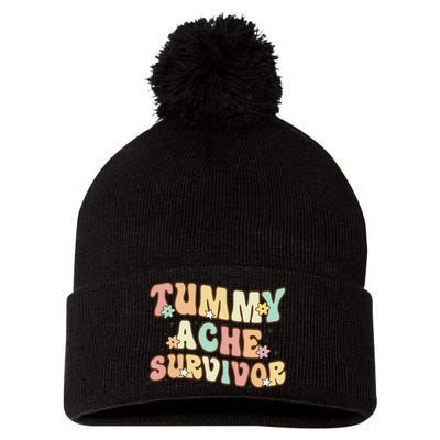 Vintage Tummy Ache Survivor Retro Pom Pom 12in Knit Beanie