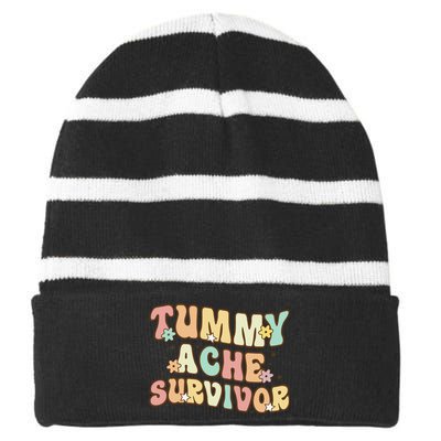 Vintage Tummy Ache Survivor Retro Striped Beanie with Solid Band