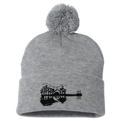 Vintage Tree Acoustic Guitar Minimalist Music Is Life Pom Pom 12in Knit Beanie