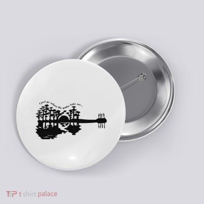 Vintage Tree Acoustic Guitar Minimalist Music Is Life Button