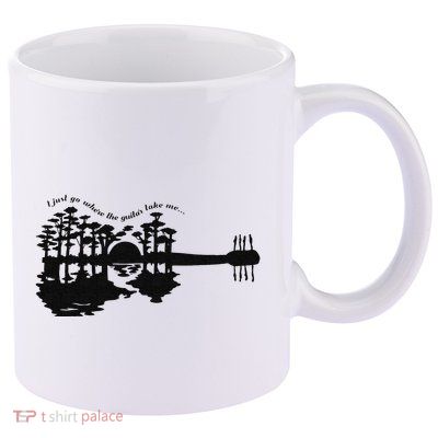 Vintage Tree Acoustic Guitar Minimalist Music Is Life 11oz C Handle Ceramic Mug