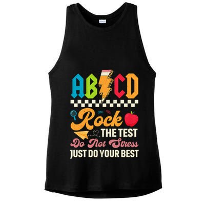 Vintage Testing ABCD Rock The Test Day Teach.ers Student.s Ladies PosiCharge Tri-Blend Wicking Tank