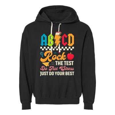 Vintage Testing ABCD Rock The Test Day Teach.ers Student.s Garment-Dyed Fleece Hoodie
