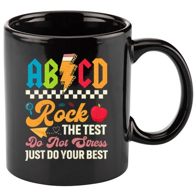 Vintage Testing ABCD Rock The Test Day Teach.ers Student.s 11oz C Handle Ceramic Mug