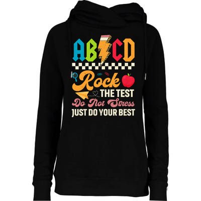 Vintage Testing ABCD Rock The Test Day Teach.ers Student.s Womens Funnel Neck Pullover Hood