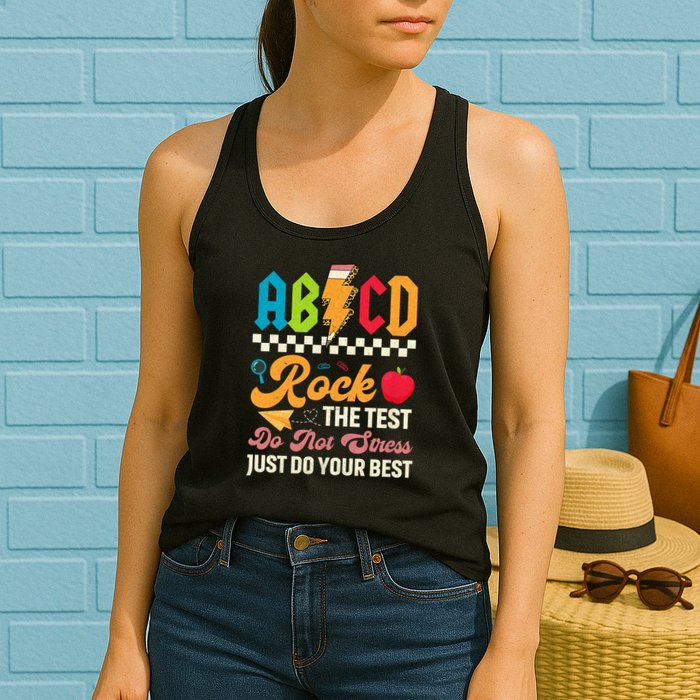 Vintage Testing ABCD Rock The Test Day Teach.ers Student.s Womens Tank Top