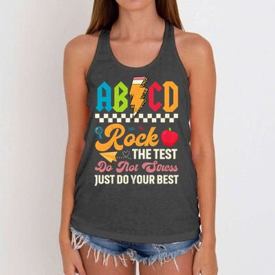 Vintage Testing ABCD Rock The Test Day Teach.ers Student.s Women's Knotted Racerback Tank