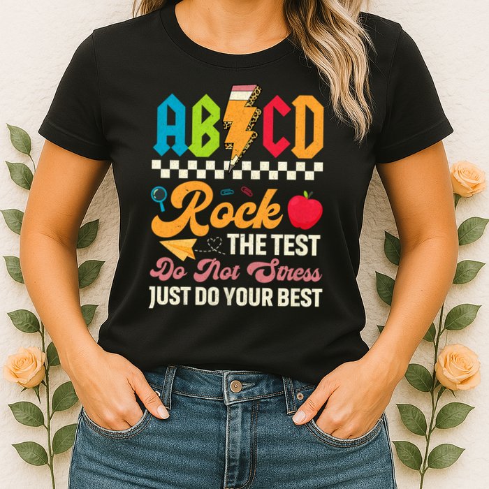 Vintage Testing ABCD Rock The Test Day Teach.ers Student.s Womens T-Shirt