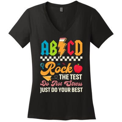 Vintage Testing ABCD Rock The Test Day Teach.ers Student.s Women's V-Neck T-Shirt