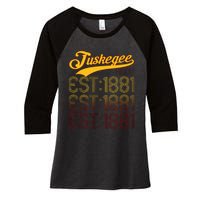 Vintage Tuskegee Al Distressed Maroon Varsity Style Women's Tri-Blend 3/4-Sleeve Raglan Shirt