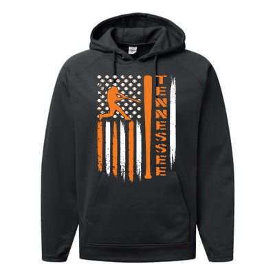 Vintage Tennessee American Us Flag Performance Fleece Hoodie