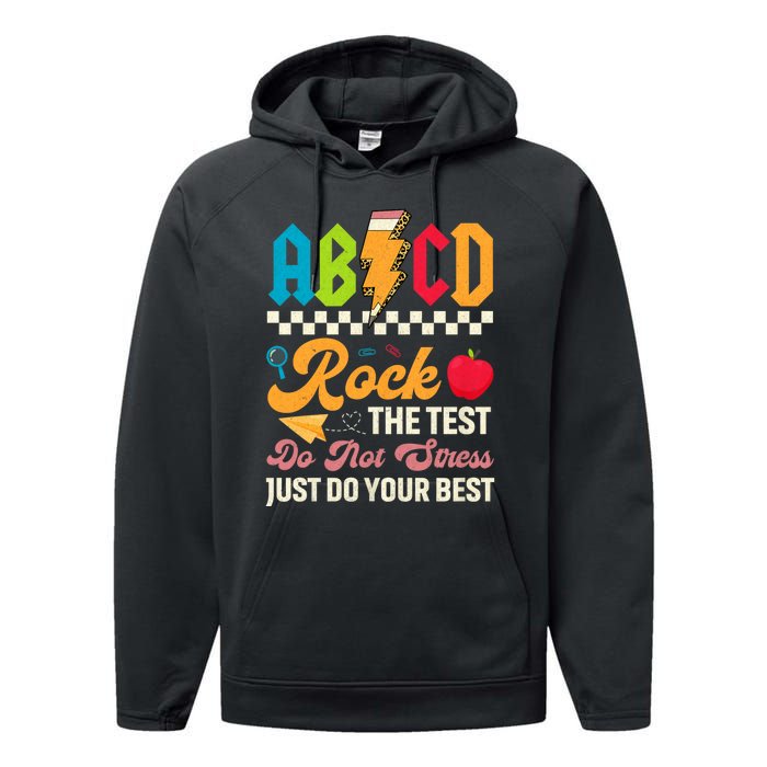 Vintage Testing Abcd Rock The Test Day Teachers Students Performance Fleece Hoodie