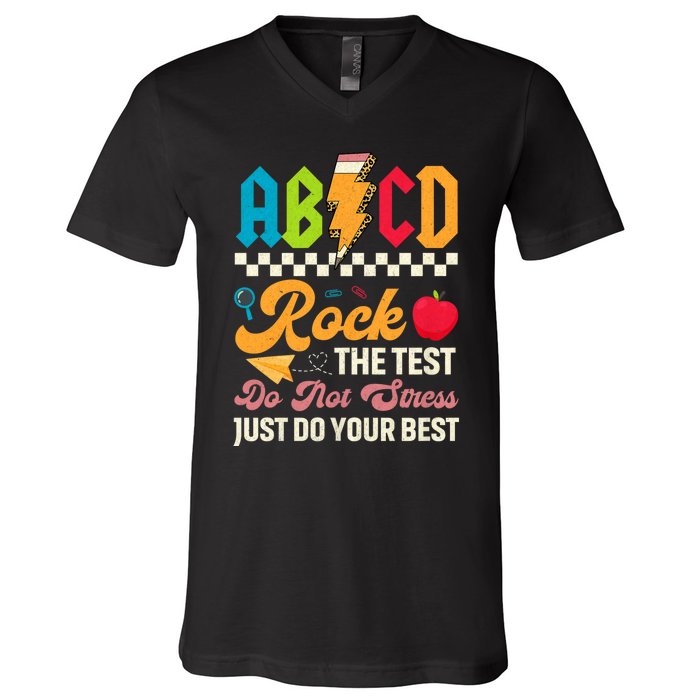 Vintage Testing Abcd Rock The Test Day Teachers Students V-Neck T-Shirt