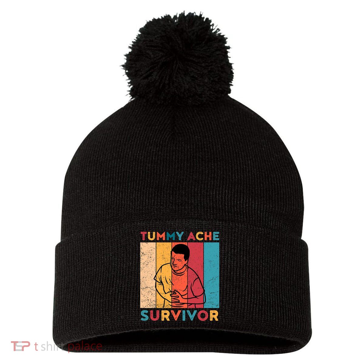 Vintage Tummy Ache Survivor Pom Pom 12in Knit Beanie