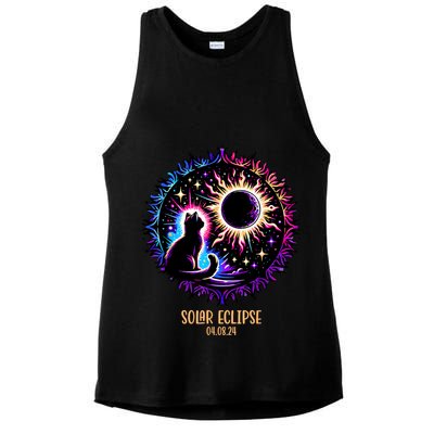 View Totality April 8 2024 Astronomy Cat Lover Solar Eclipse Ladies PosiCharge Tri-Blend Wicking Tank