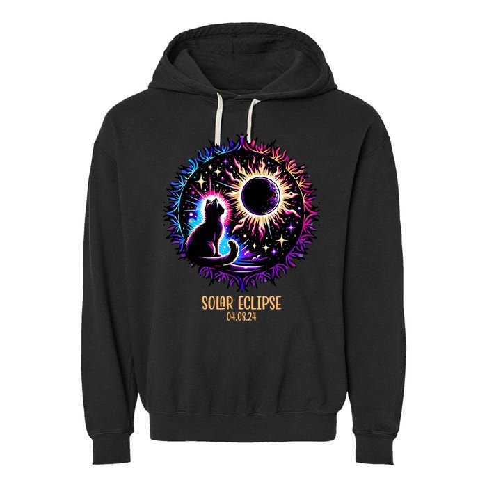 View Totality April 8 2024 Astronomy Cat Lover Solar Eclipse Garment-Dyed Fleece Hoodie