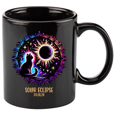 View Totality April 8 2024 Astronomy Cat Lover Solar Eclipse 11oz C Handle Ceramic Mug