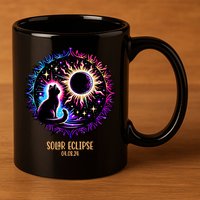 View Totality April 8 2024 Astronomy Cat Lover Solar Eclipse 11oz C Handle Ceramic Mug