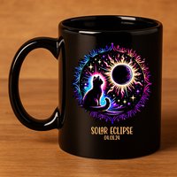 View Totality April 8 2024 Astronomy Cat Lover Solar Eclipse 11oz C Handle Ceramic Mug